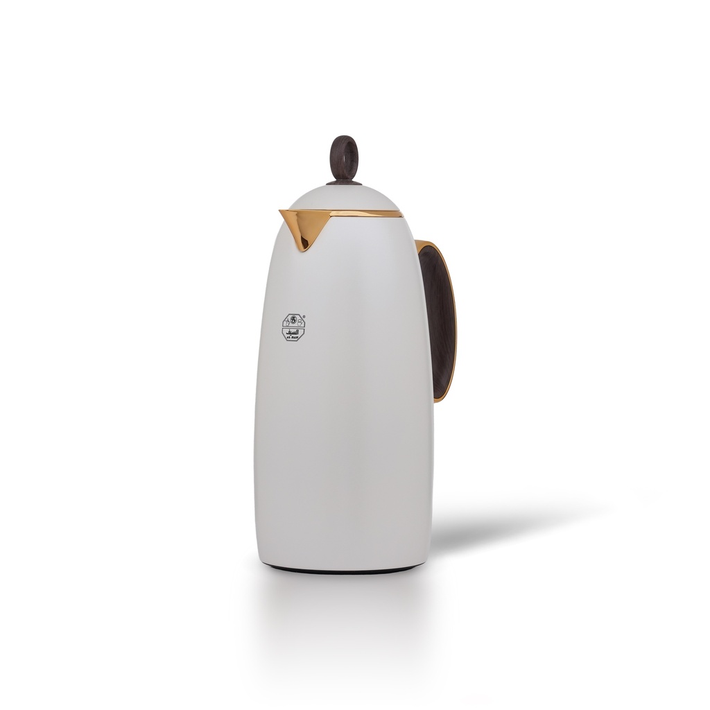 Luxury thermos set for coffee and tea, two pieces from Al Saif, capacity 1.0/0.7 liters / Elegant design to suit all tastes / Made to preserve heat - Wooden Golden Ivory