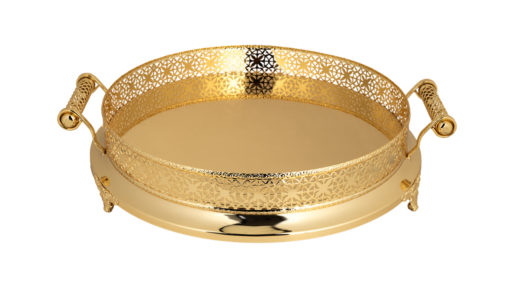 Serving plate from Al Saif / Elegant design and ideal for serving individual desserts or appetizers / Its practical size makes it suitable for daily use or for special occasions - gold - small