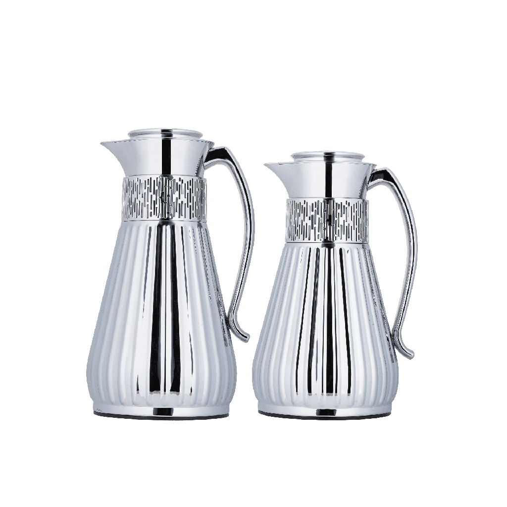 Azza thermos set for coffee and tea, two pieces from Al Saif, capacity 1.0/0.7 liters / elegant design to suit all tastes / made to preserve heat - chrome