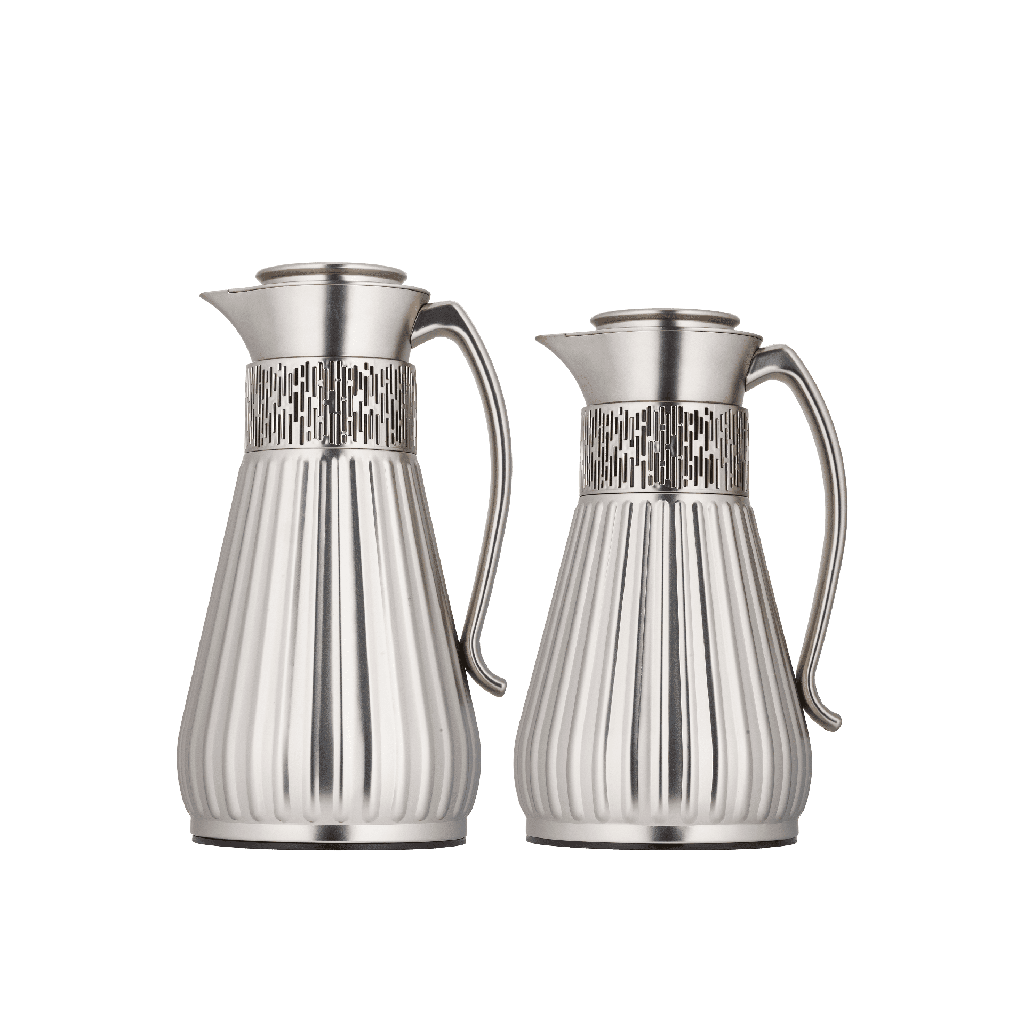 Azza thermos set for coffee and tea, two pieces from Al Saif, capacity 1.0/0.7 liters / Elegant design to suit all tastes / Made to preserve heat - matte nickel