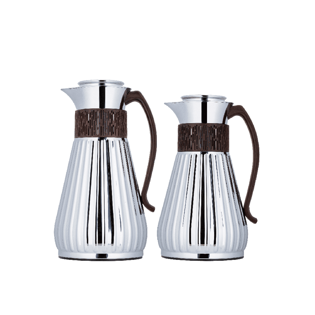 Azza thermos set for coffee and tea, two pieces from Al Saif, capacity 1.0/0.7 liters / elegant design to suit all tastes / made to preserve heat - chrome wood handle