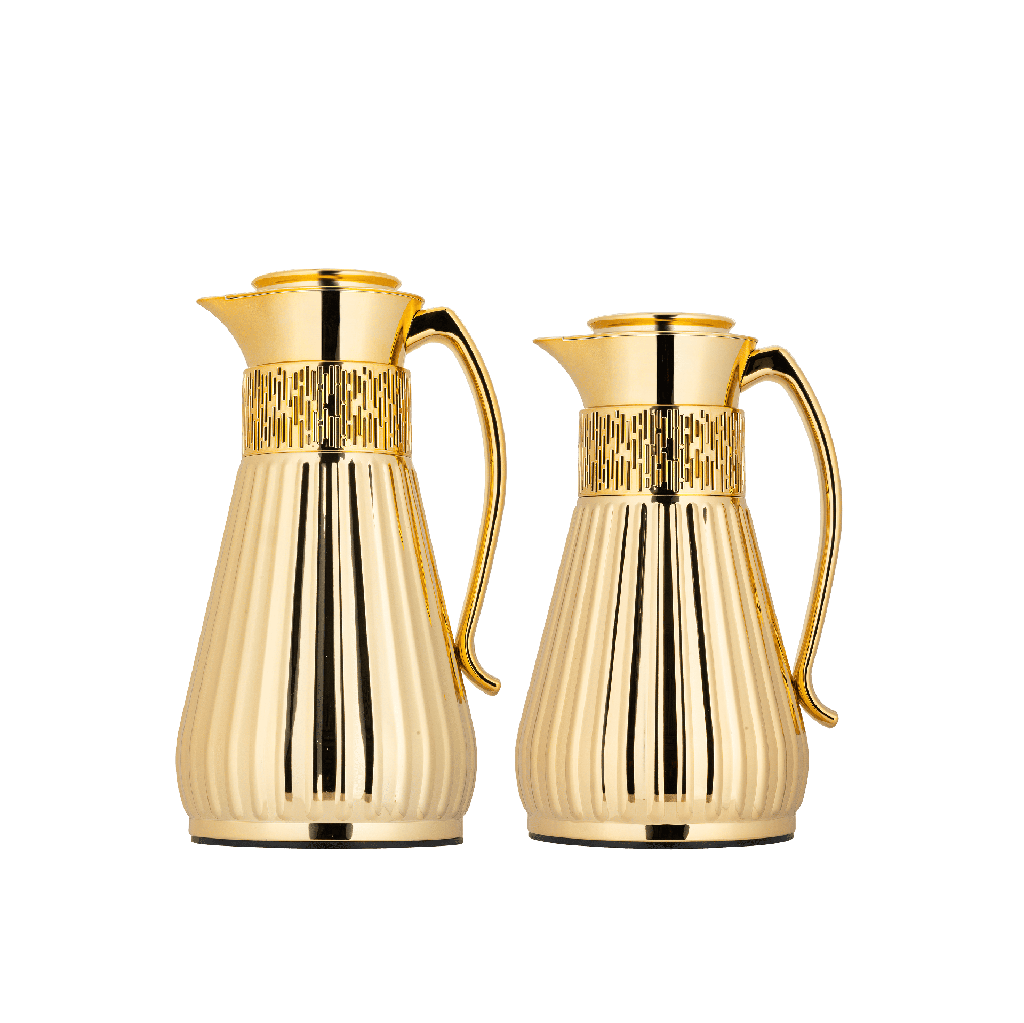 Azza thermos set for coffee and tea, two pieces from Al Saif, capacity 1.0/0.7 liters / elegant design to suit all tastes / made to preserve heat - gold