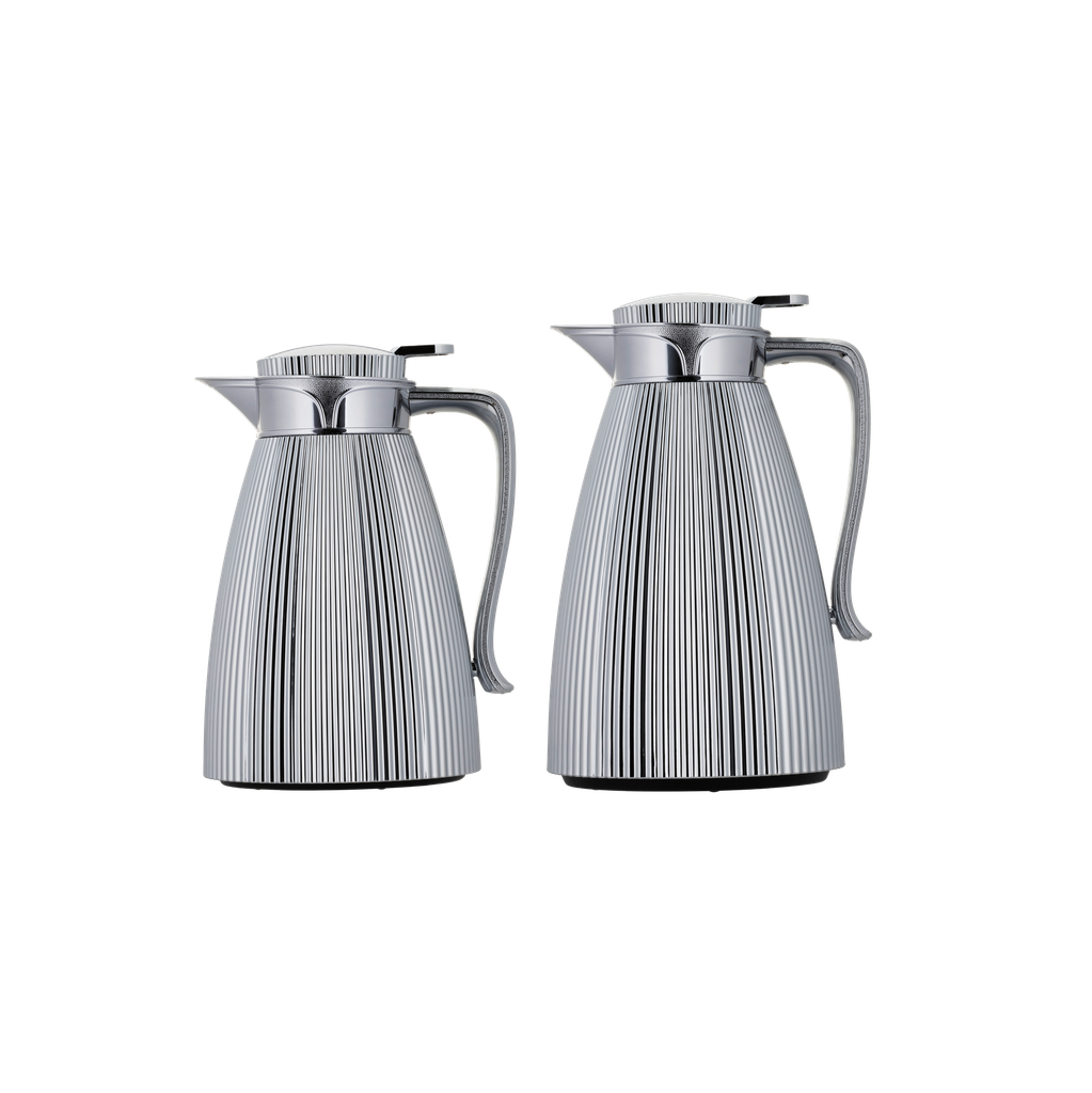 Ola thermos set for coffee and tea, two pieces from Al Saif, capacity 1.0/0.7 liters / Elegant design to suit all tastes / Made to maintain the heat of drinks for long hours - Nickel/Gold