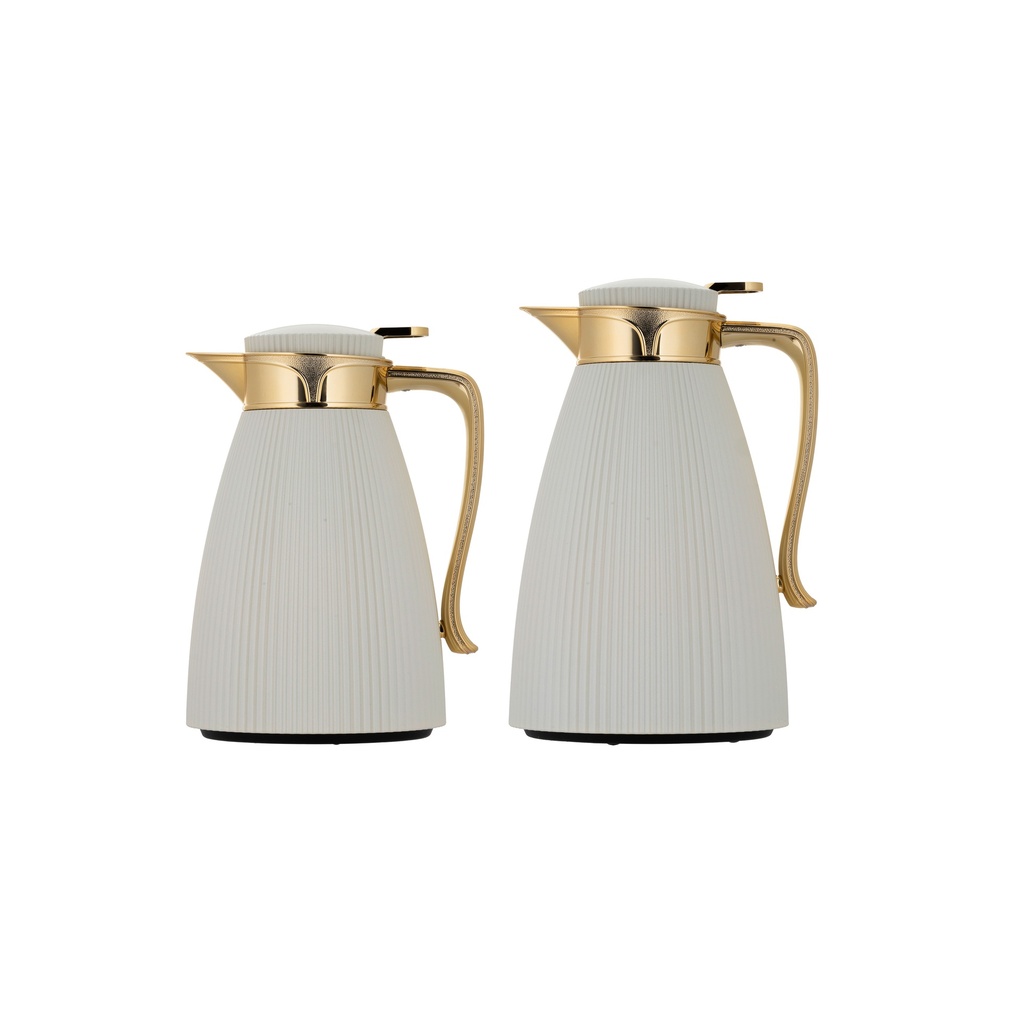 Ola thermos set for coffee and tea, two pieces from Al Saif, capacity 1.0/0.7 liters / Elegant design that suits all tastes / Made to preserve the heat of drinks for long hours - pearl gold