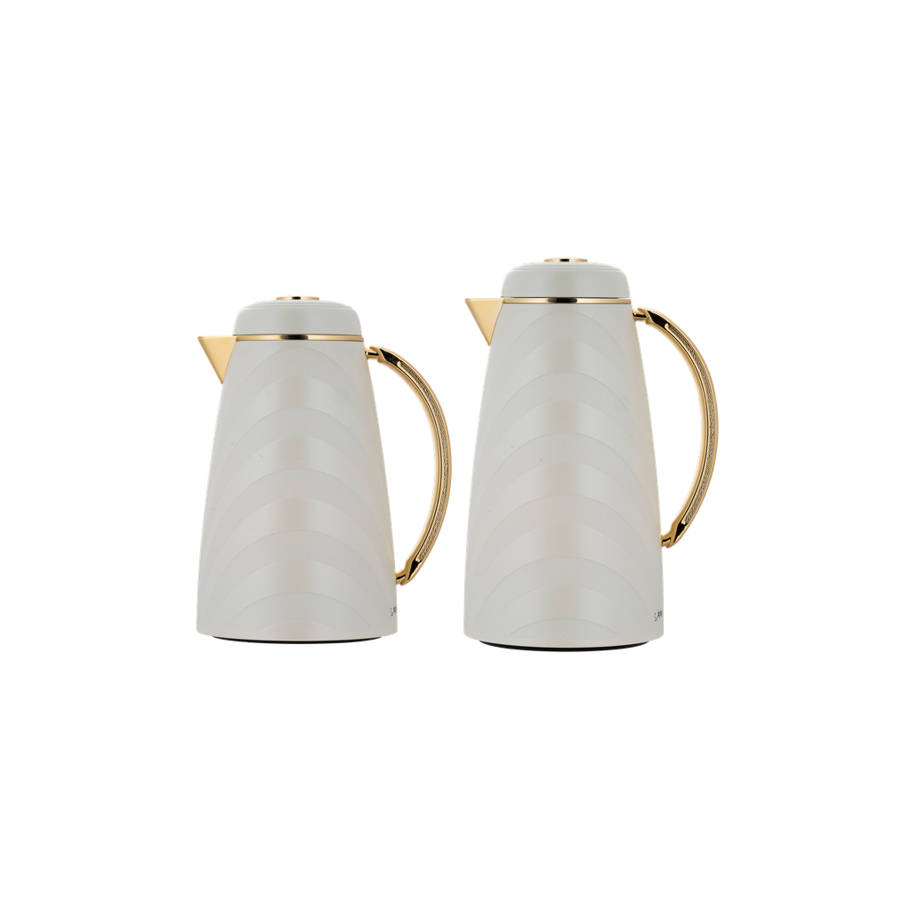 طقم ترمس رفيف للقهوة والشاي قطعتين من السيف سعة 1.0/0.7 لتر / تصميم أنيق يناسب جميع الأذواق / مصنوع للحفاظ على حرارة المشروبات لساعات طويلة - لؤلؤي مذهب