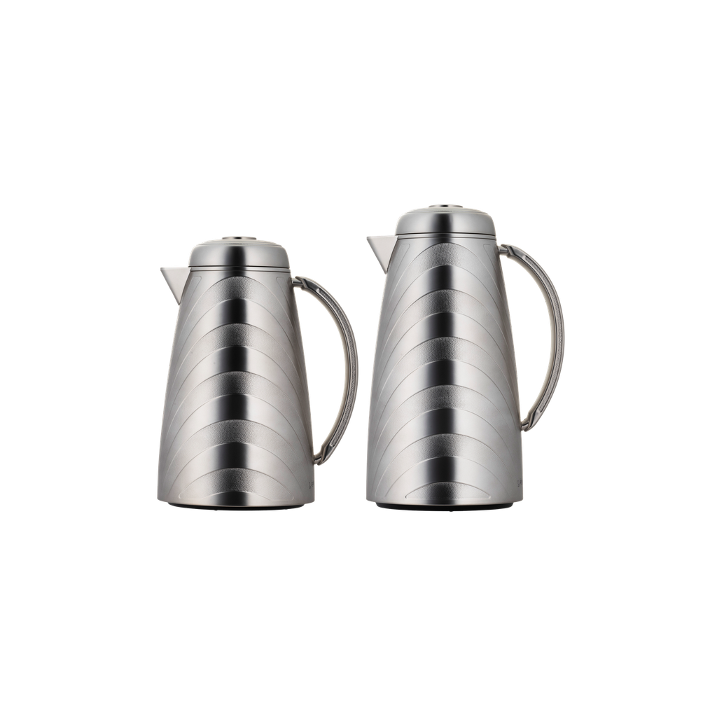 Rafif thermos set for coffee and tea, two pieces from Al Saif, capacity 1.0/0.7 liters / Elegant design to suit all tastes / Made to preserve the heat of drinks for long hours - matte nickel