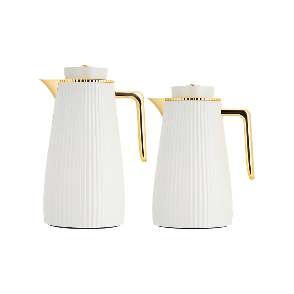 Lara thermos set for coffee and tea from Al Saif - 2 pieces / size 1.0/0.7 liters / multi-colored - pearl/gold