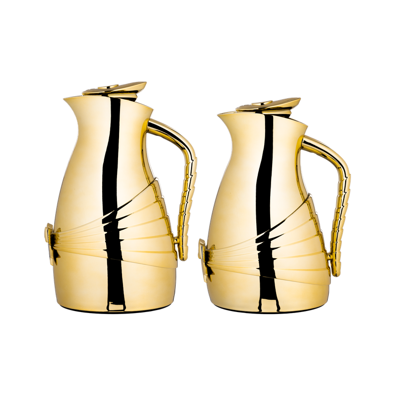 Mias two-piece thermos set for coffee and tea from Al Saif / Elegant design that suits all tastes / Made to preserve the heat of drinks for long hours - Gold - 0.7/1.0 liters