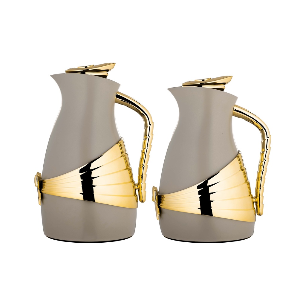 Mias 2-piece thermos set for coffee and tea from Al Saif / Elegant design that suits all tastes / Made to preserve the heat of drinks for long hours - grey/gold - 0.7/1.0 liters