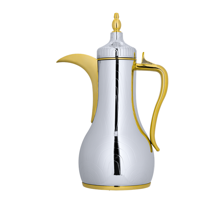 Anas Thermos for coffee and tea from Al Saif / Elegant design to suit all tastes / Made to maintain the heat of drinks for long hours / Ideal for daily use at home or office / Multi-colored - second pattern - 0.85 liters - nickel/gold