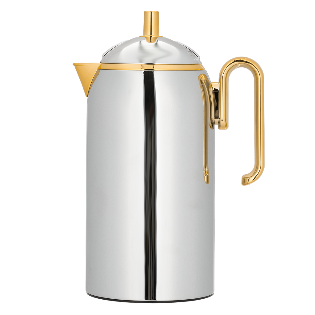 Alice Thermos for Coffee and Tea from Al Saif / Elegant design that suits all tastes / Made to maintain the heat of drinks for long hours - Nickel/Gold - 1 liter