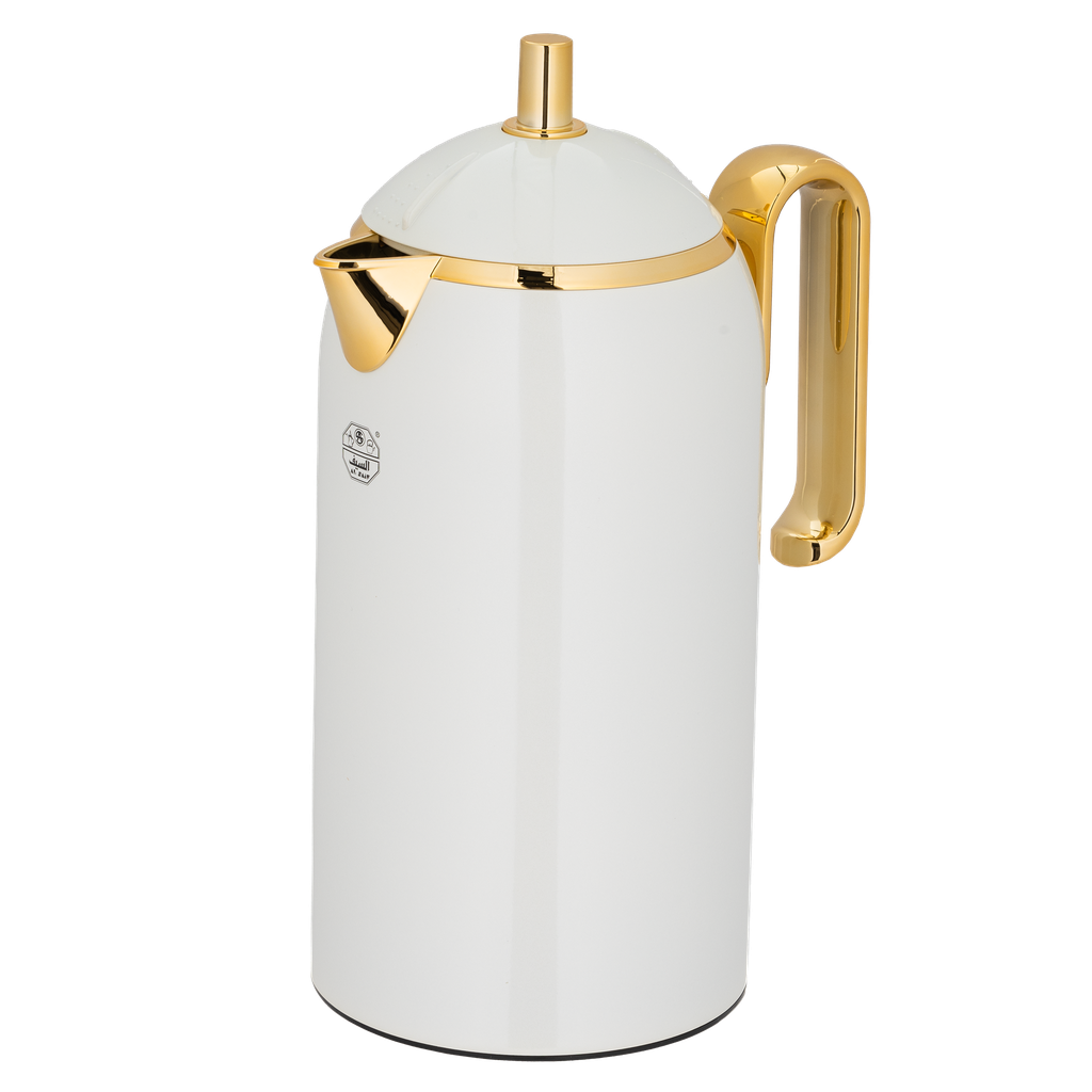 Alice Thermos for Coffee and Tea from Al Saif / Elegant design that suits all tastes / Made to maintain the heat of drinks for long hours - Pearly White/Gold - 0.65 liters