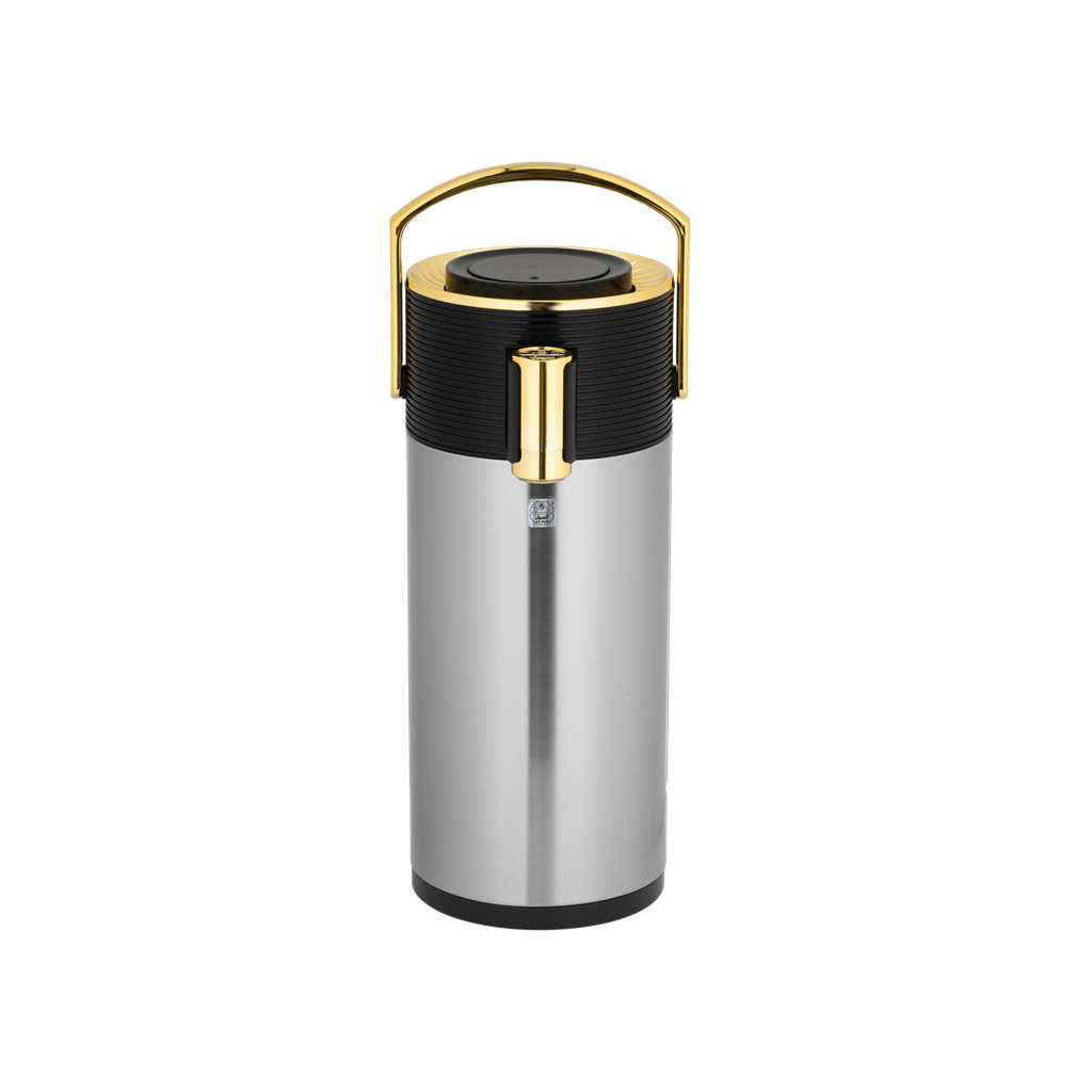 Riva Thermos for Coffee and Tea Steel from Al Saif / Elegant design to suit all tastes / Made to preserve the heat of drinks for long hours - 2.2 liters - Black/Gold