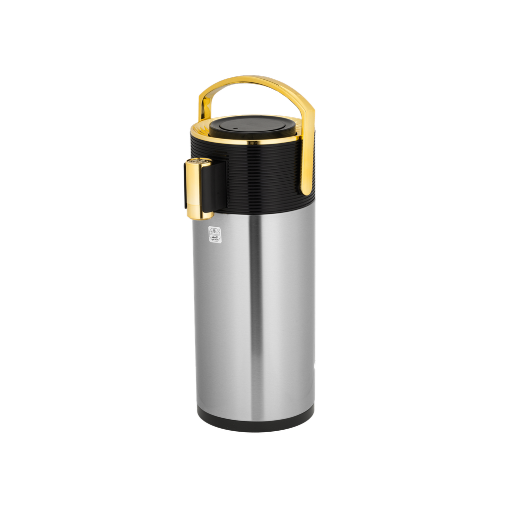 Riva Thermos for Coffee and Tea Steel from Al Saif / Elegant design to suit all tastes / Made to preserve the heat of drinks for long hours - 2.5 liters - Black/Gold