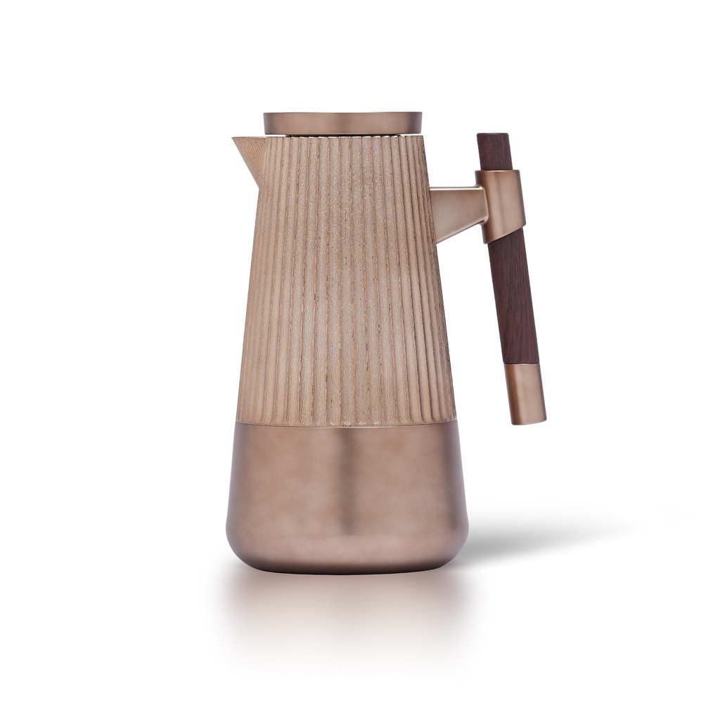 Mian thermos set for coffee and tea, two pieces from Al Saif, capacity 1.0/0.7 liters / Elegant design to suit all tastes / Made to preserve heat - Dark wooden matte titanium