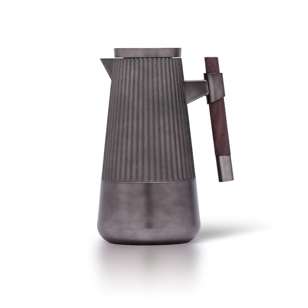 Mian thermos set for coffee and tea, two pieces from Al Saif, capacity 1.0/0.7 liters / Elegant design to suit all tastes / Made to preserve heat - Dark wooden matte black nickel