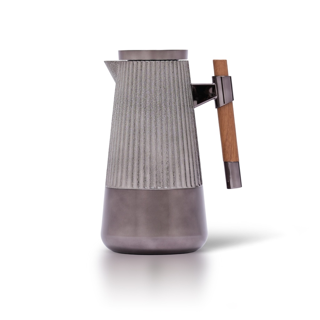 Mian thermos set for coffee and tea, two pieces from Al Saif, capacity 1.0/0.7 liters / Elegant design to suit all tastes / Made to preserve heat - Light wooden black nickel