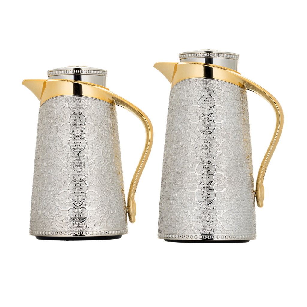 Zeina thermos set for coffee and tea, two pieces from Al Saif, capacity 1.0/0.7 liters / elegant design to suit all tastes / made to preserve heat - golden nickel