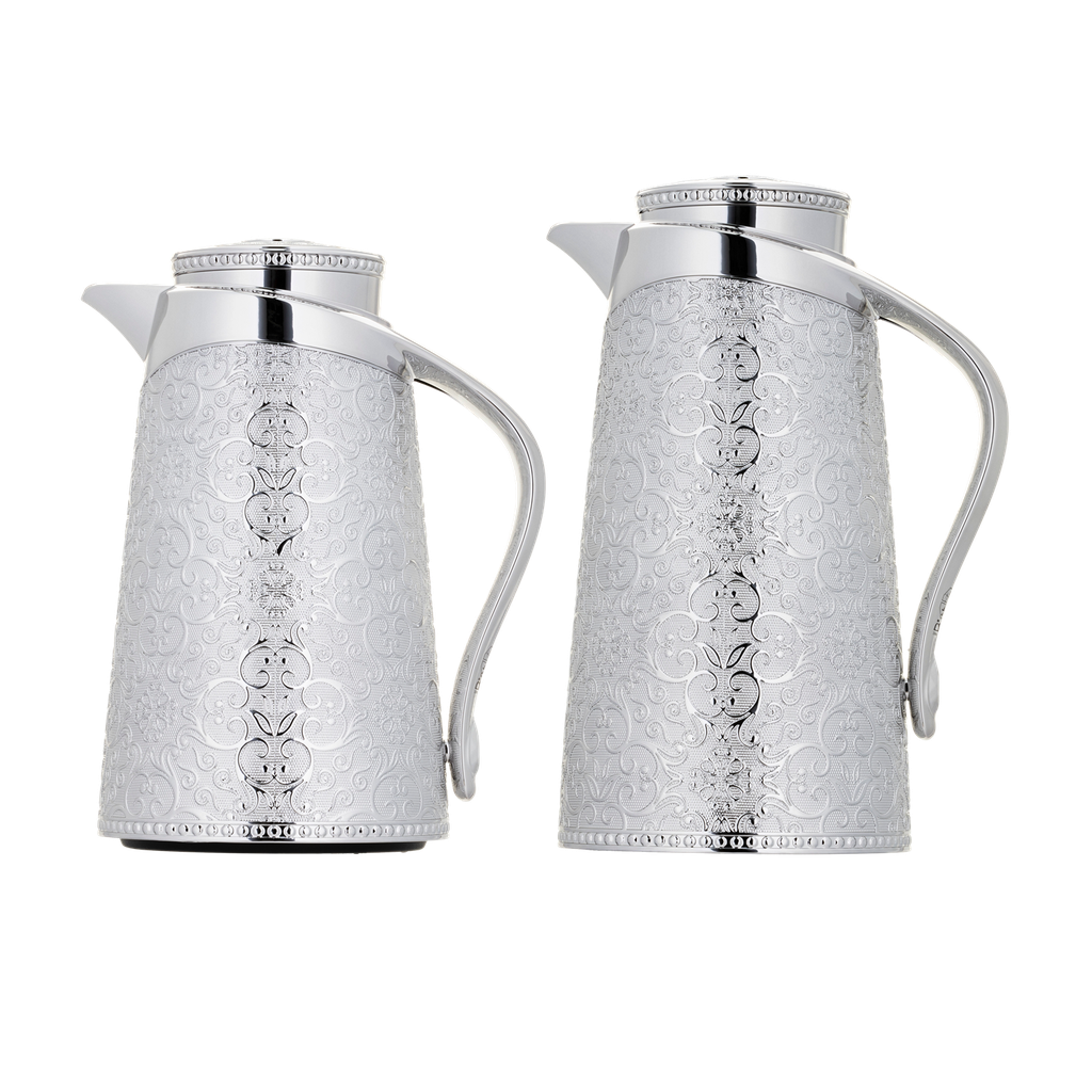 Zeina thermos set for coffee and tea, two pieces from Al Saif, capacity 1.0/0.7 liters / elegant design to suit all tastes / made to maintain heat - chrome