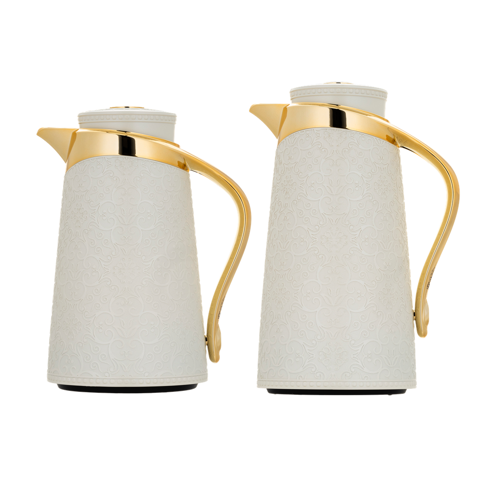 طقم ترمس زينة للقهوة والشاي قطعتين من السيف سعة 1.0/0.7 لتر / تصميم أنيق يناسب جميع الأذواق / مصنوع للحفاظ على حرارة - عاجي ذهبي