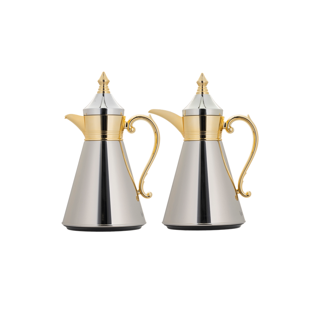 Julia thermos set for coffee and tea, two pieces from Al Saif, capacity 1.0/0.7 liters / elegant design to suit all tastes / made to preserve heat - golden nickel