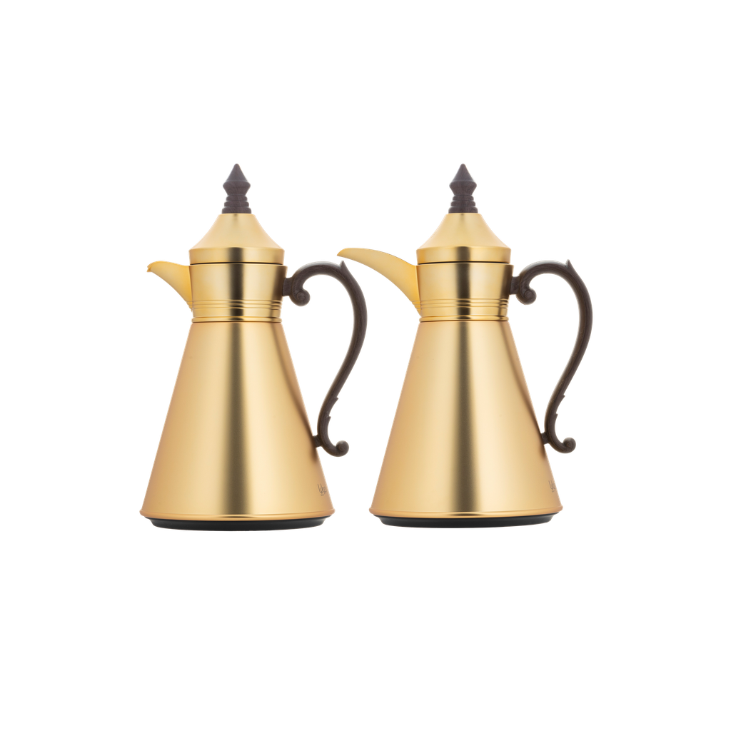 Julia thermos set for coffee and tea, two pieces from Al Saif, capacity 1.0/0.7 liters / elegant design to suit all tastes / made to preserve heat - wooden matte gold