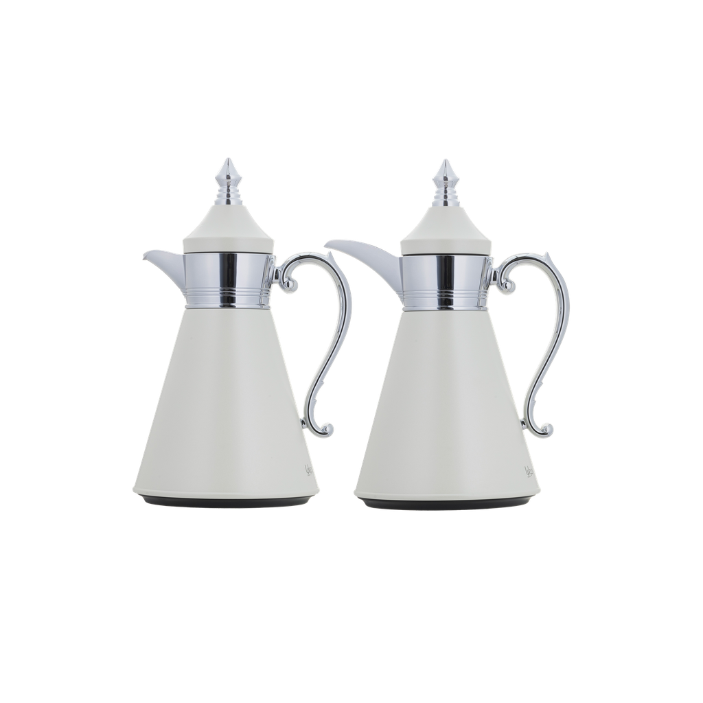 Julia thermos set for coffee and tea, two pieces from Al Saif, capacity 1.0/0.7 liters / elegant design to suit all tastes / made to preserve heat - ivory chrome