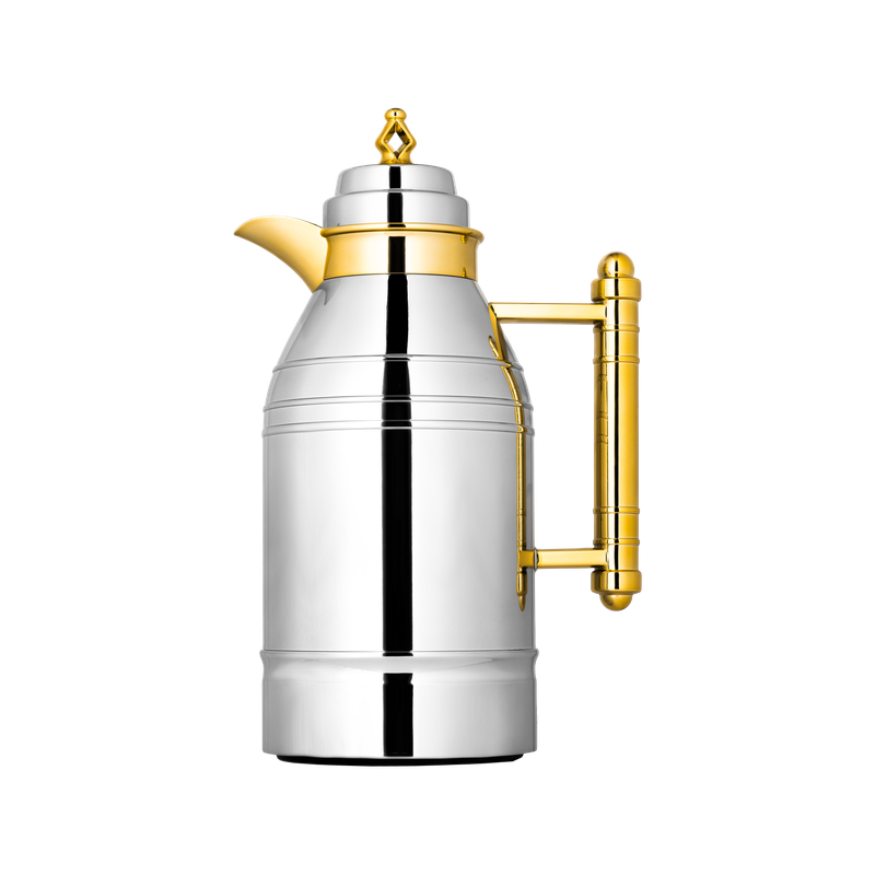 Al Saif Saba Thermos for coffee and tea from Al Saif / Elegant design to suit all tastes / Made to maintain the heat of drinks for long hours / Ideal for daily use at home or office / Multi-color and size - 1 liter - nickel/gold