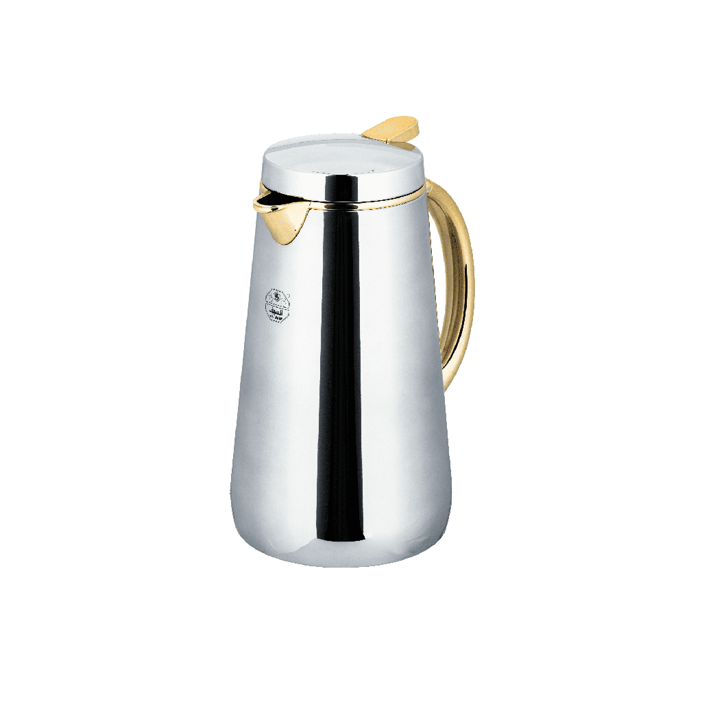 Sama Thermos for coffee and tea from Al Saif / Elegant design to suit all tastes / Made to maintain the heat of drinks for long hours - Chrome/Gold - 1 liter