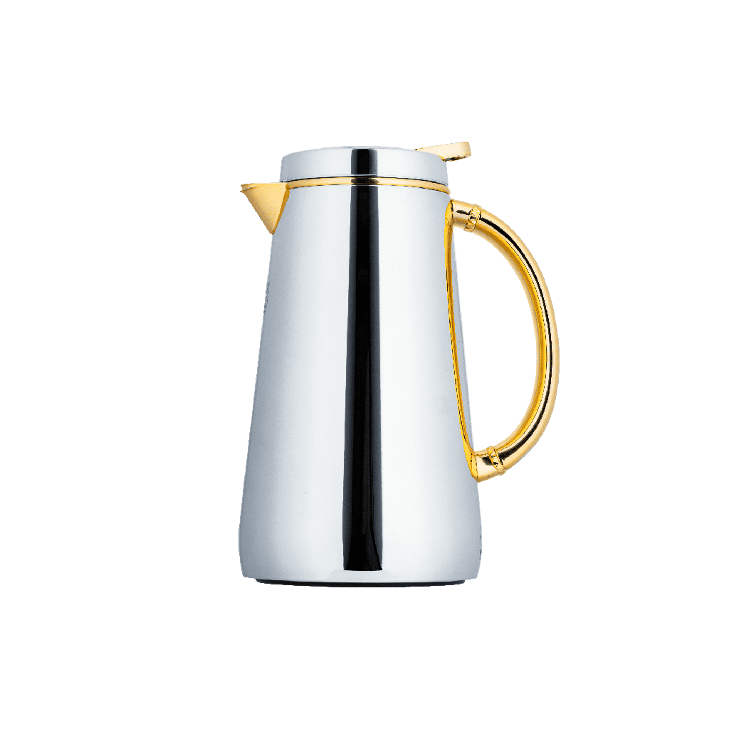 Sama Thermos for coffee and tea from Al Saif / Elegant design that suits all tastes / Made to maintain the heat of drinks for long hours - 0.5 liters - Chrome/Gold