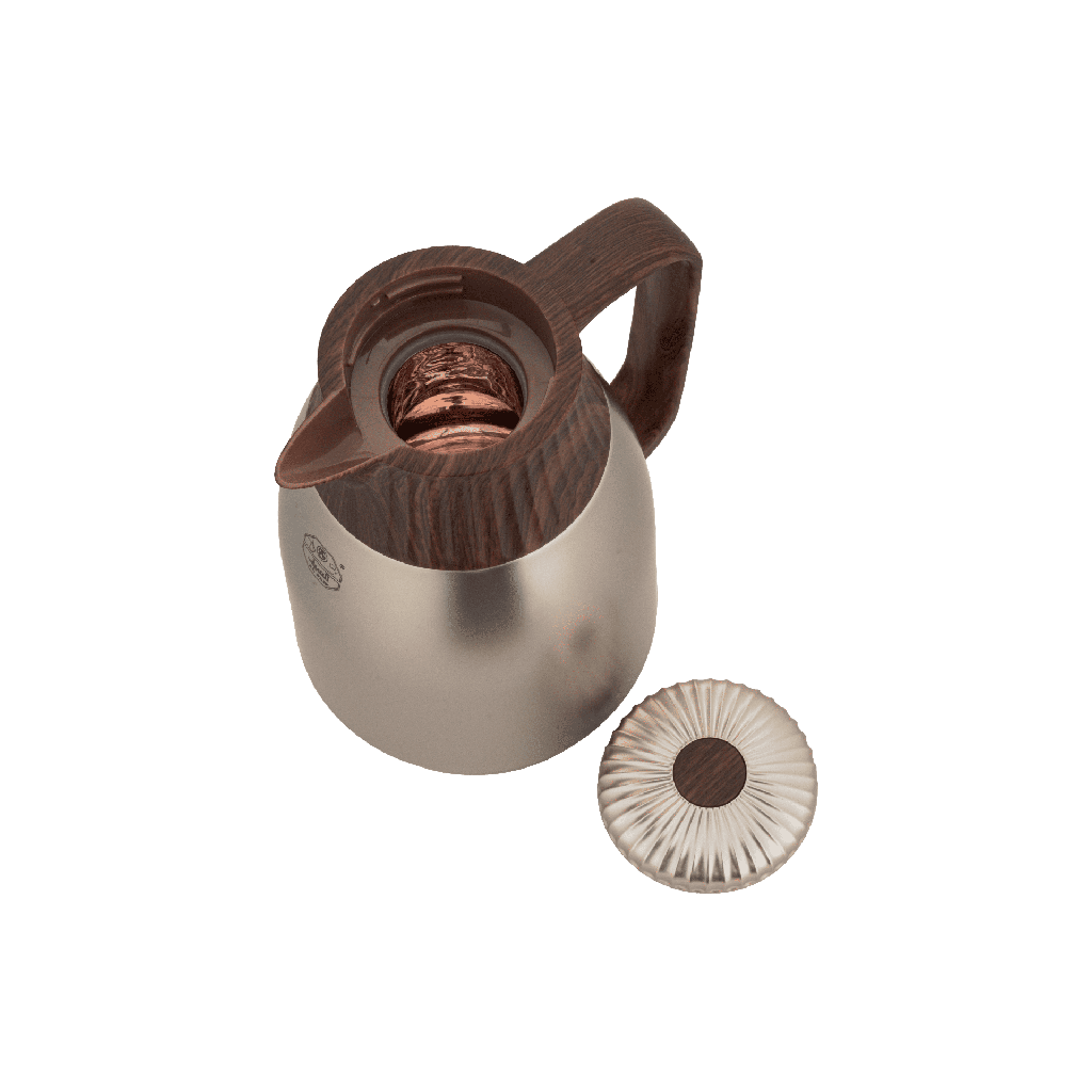 Aram thermos for coffee and tea from Al Saif / Elegant design that suits all tastes / Made to maintain the heat of drinks for long hours - 0.5 liters - wooden matte nickel