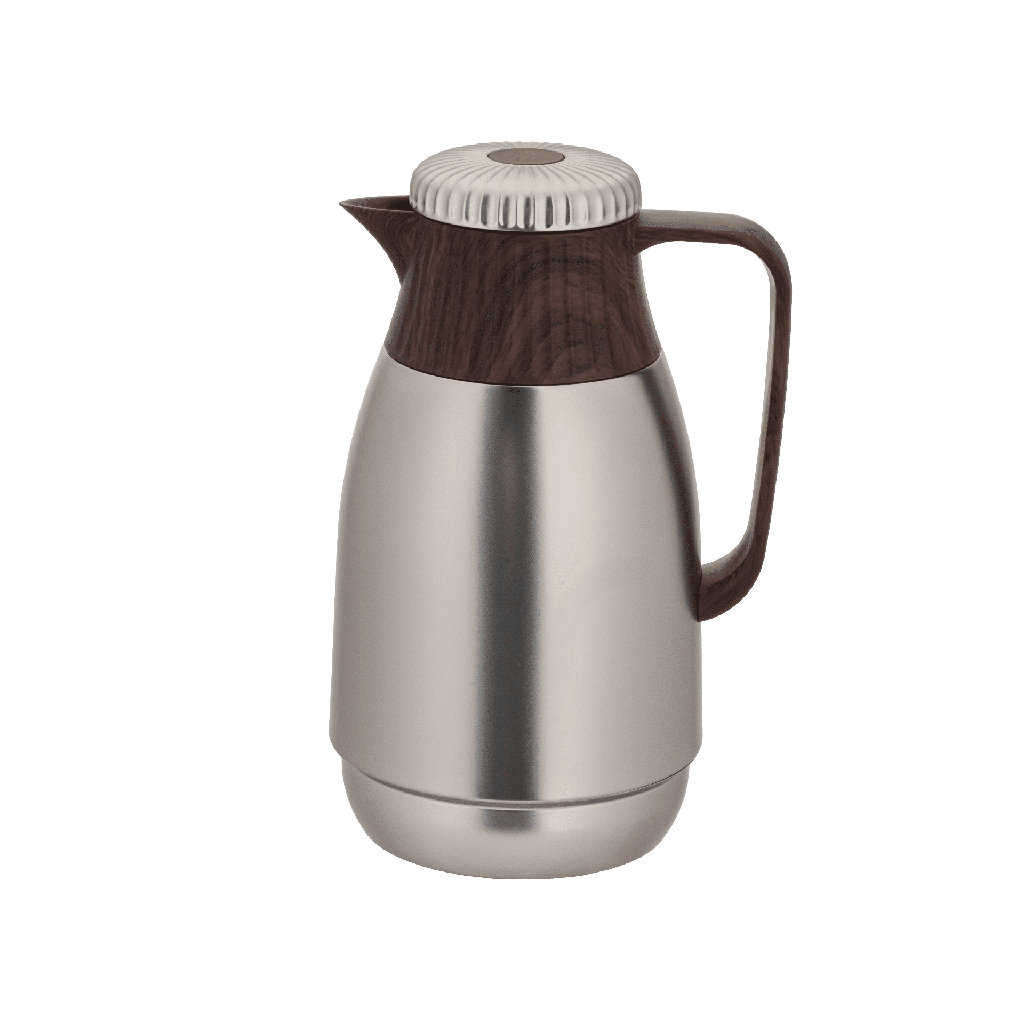 Aram thermos for coffee and tea from Al Saif / Elegant design that suits all tastes / Made to maintain the heat of drinks for long hours - 0.75 liters - wooden matte nickel