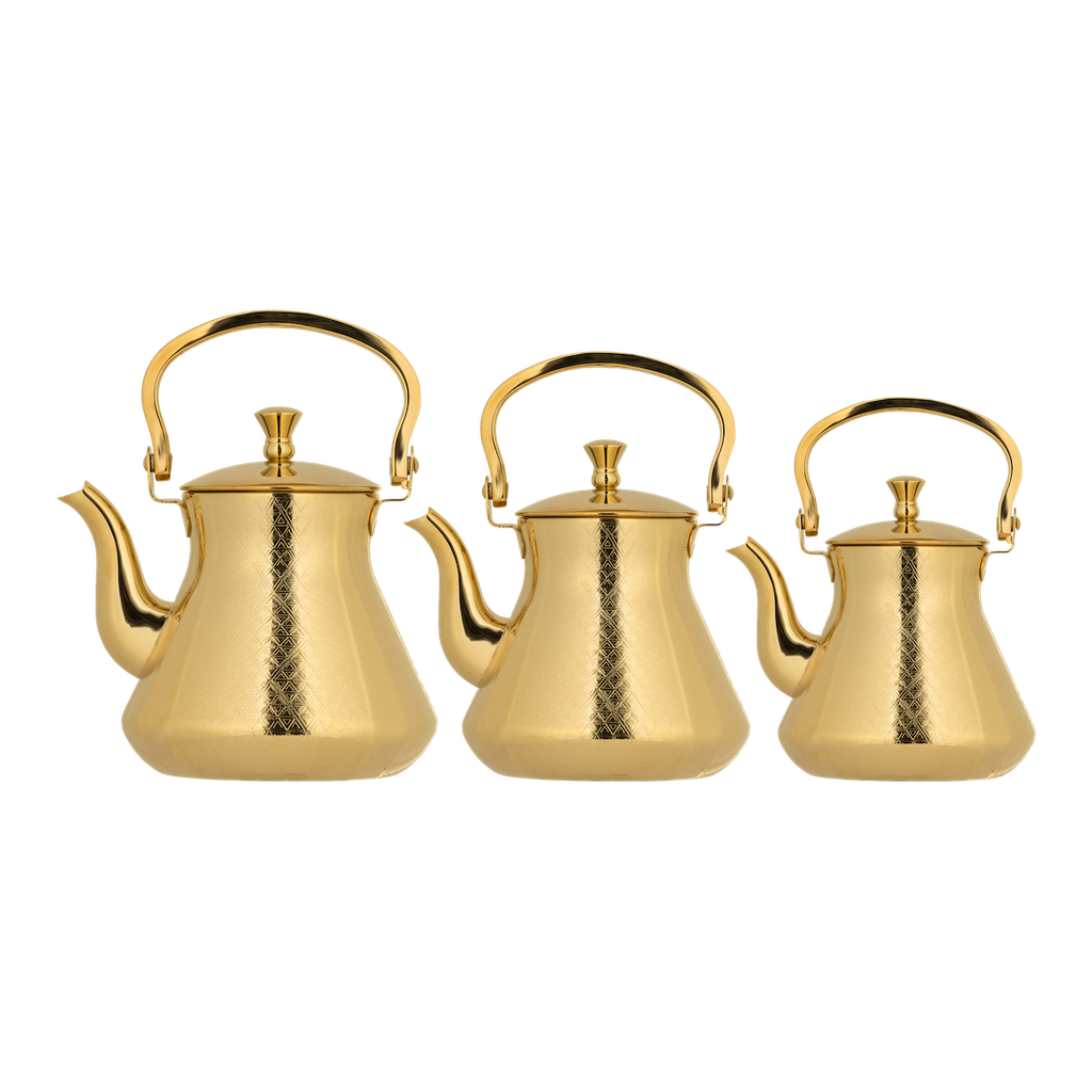 Set of 3 pieces, Lusail jug from Al Saif, durable and elegant, ideal for serving tea and its various types - gold