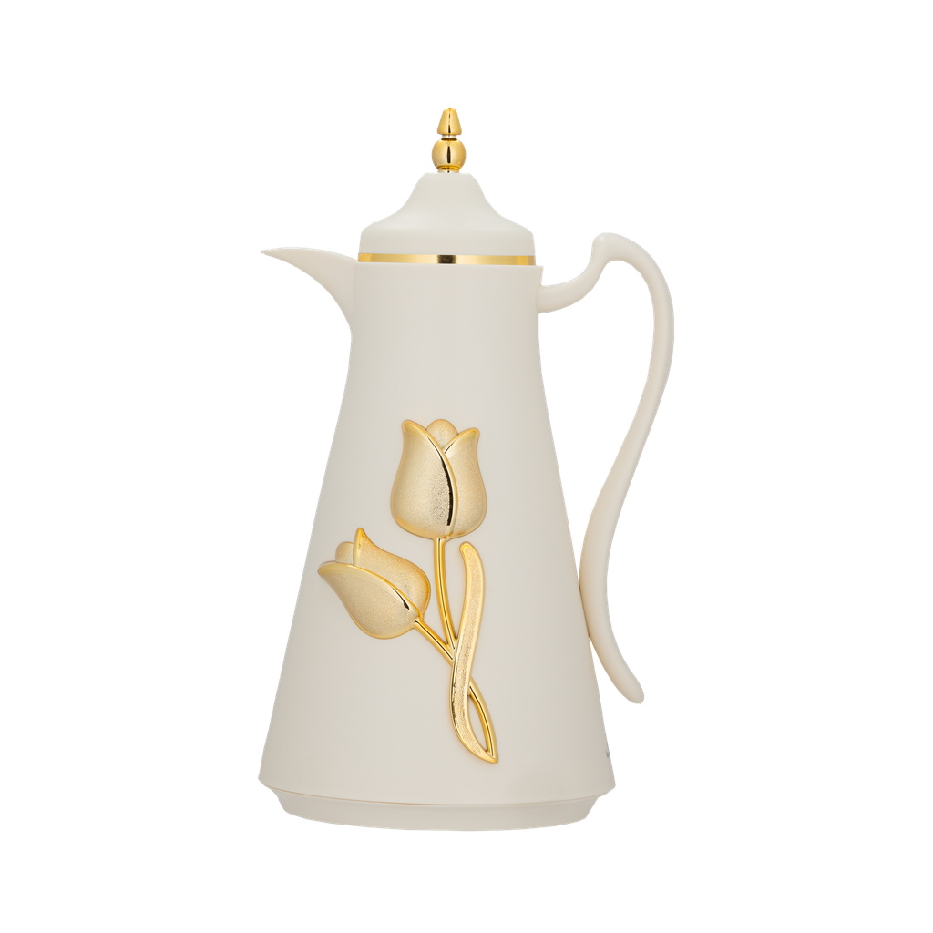 ترمس قهوة او شاي من ديفا / تصميم أنيق يناسب جميع الأذواق سعه 1 لتر - عاجي/ذهبي