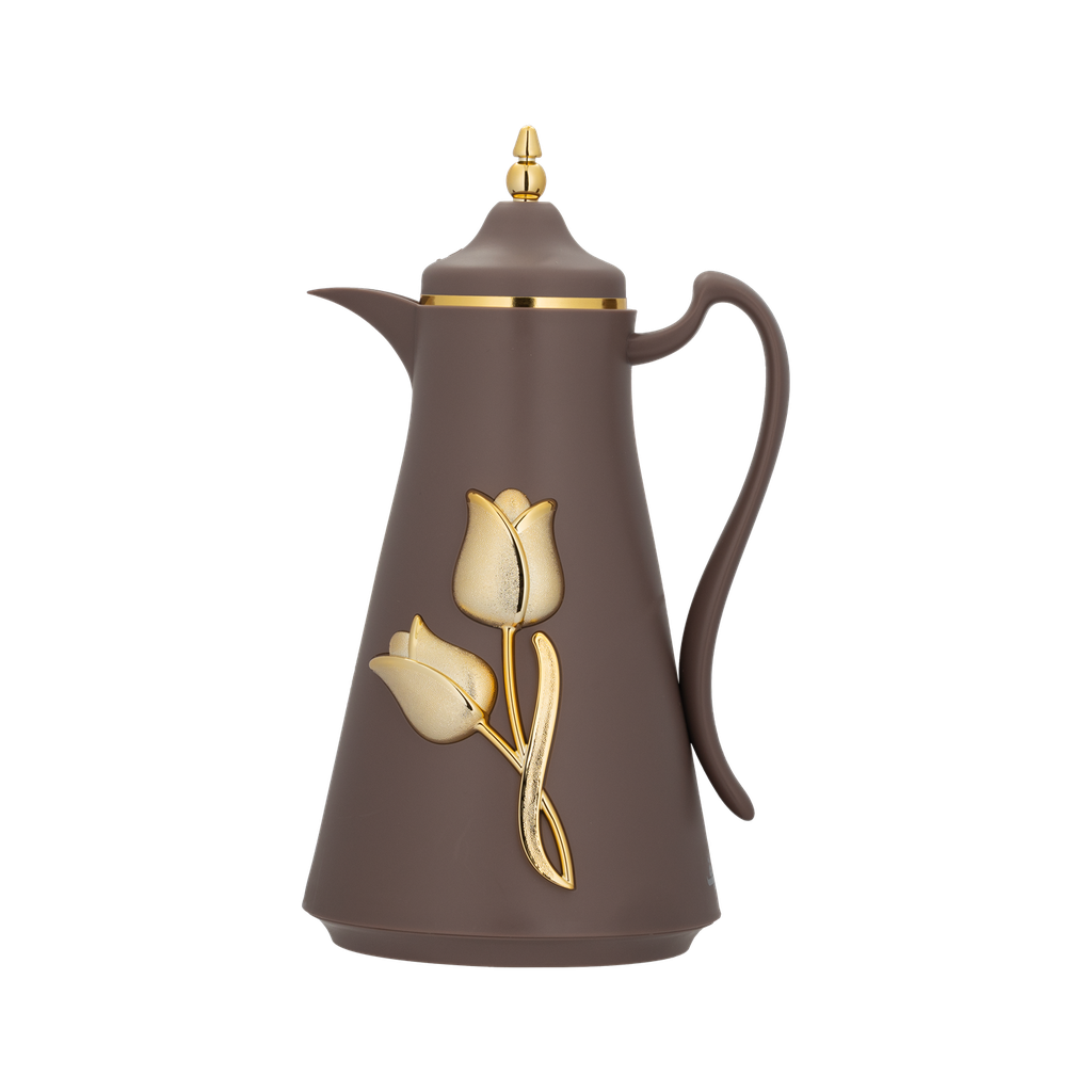ترمس قهوة او شاي من ديفا / تصميم أنيق يناسب جميع الأذواق سعه 1 لتر - بني/ذهبي