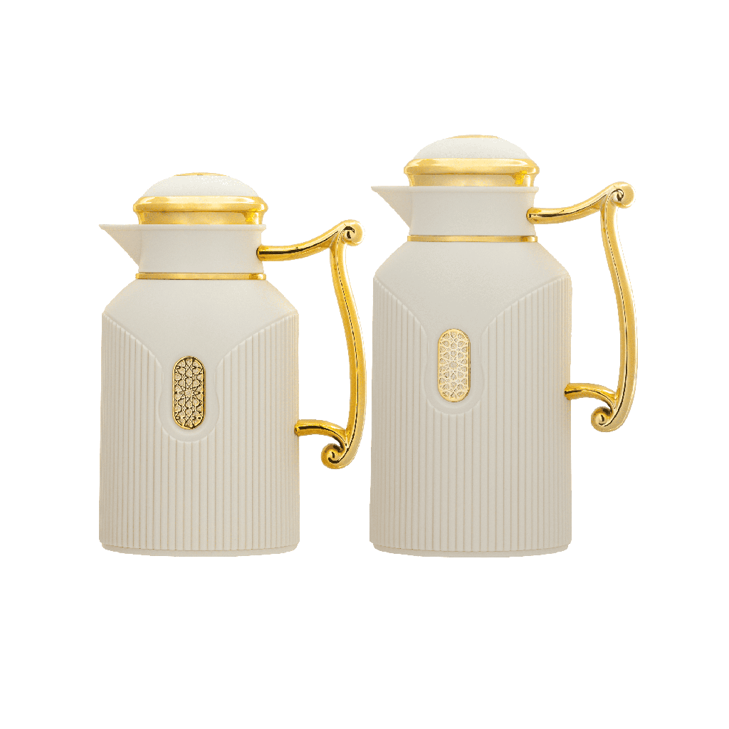 A two-piece thermos set for coffee and tea from Diva / elegant design to suit all tastes, capacity 0.7/1.0 liters - ivory/gold