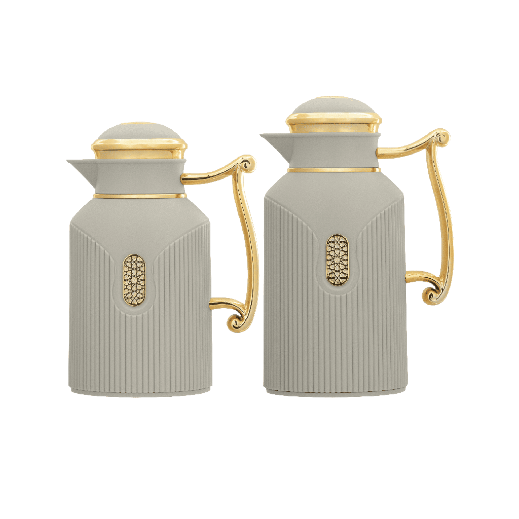 A two-piece thermos set for coffee and tea from Diva / elegant design to suit all tastes, capacity 0.7/1.0 liters - gray/gold
