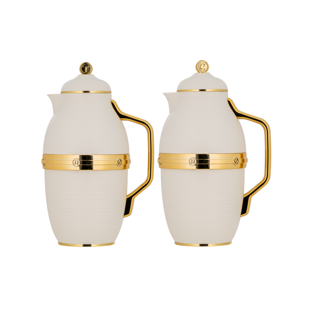 A two-piece thermos set for coffee and tea from Diva / elegant design to suit all tastes, capacity 0.7/1.0 liters - ivory/gold