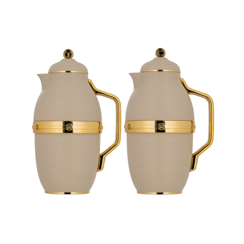 A two-piece thermos set for coffee and tea from Diva / elegant design to suit all tastes, capacity 0.7/1.0 liters - brown/gold