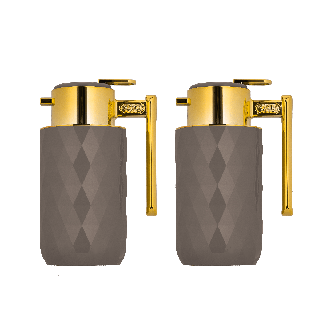 A two-piece thermos set for coffee and tea from Al Saif / Elegant design to suit all tastes / Made to maintain the heat of drinks for long hours / Ideal for daily use at home or office / Multi-color - dark gray/gold