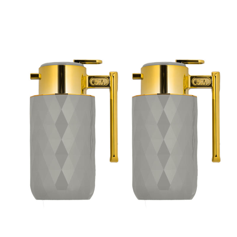 A two-piece thermos set for coffee and tea from Al Saif / Elegant design that suits all tastes / Made to maintain the heat of drinks for long hours / Ideal for daily use at home or office / Multi-color - gray/gold