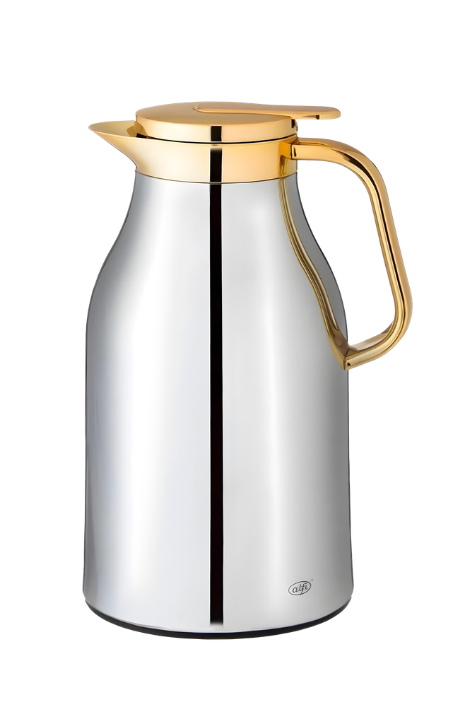 Al Saif Steel Flask for coffee and tea from Alfi / elegant design to suit all tastes - 1 liter - chrome/gold