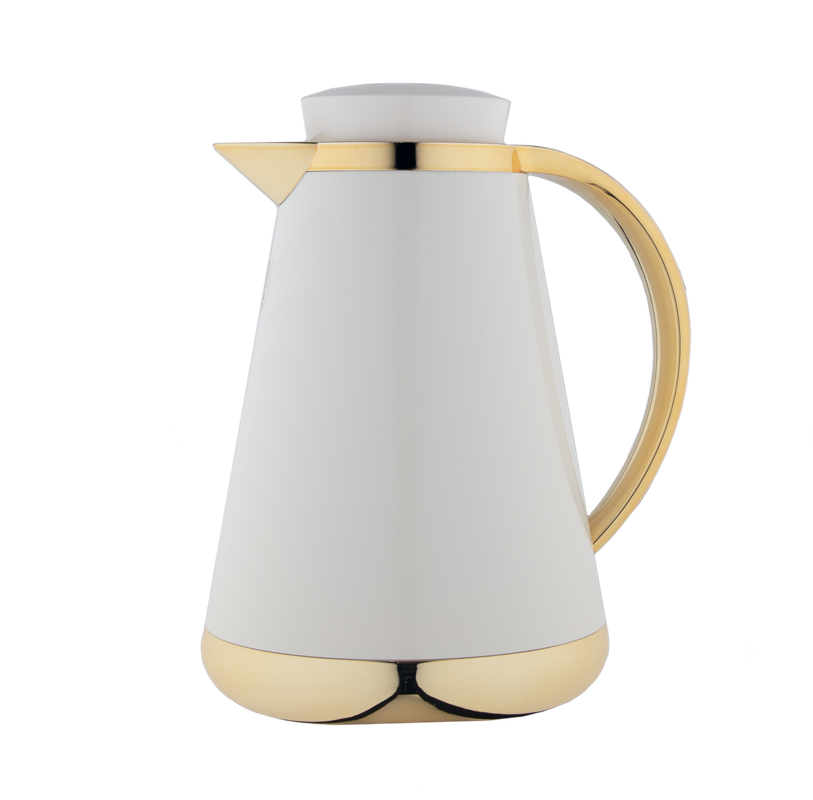 Hala Coffee and Tea Thermos from Al Saif / Elegant design that suits all tastes / Made to maintain the heat of drinks for long hours - 0.5 liters - pearly white/gold