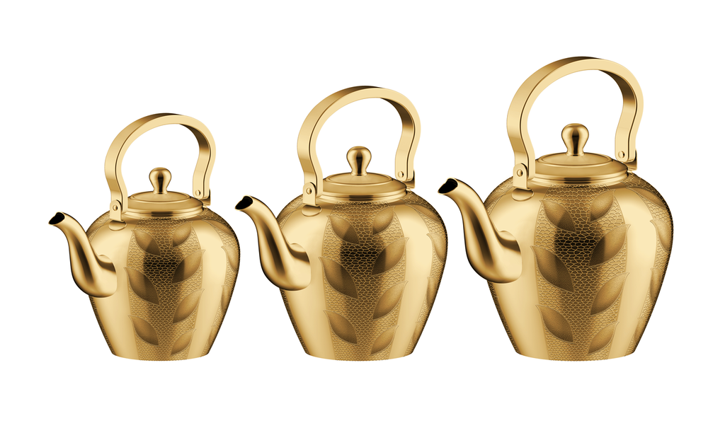 Taima jug from Al Saif, durable and elegant, ideal for serving tea of ​​various sizes and colors - gold - set of 3 pieces