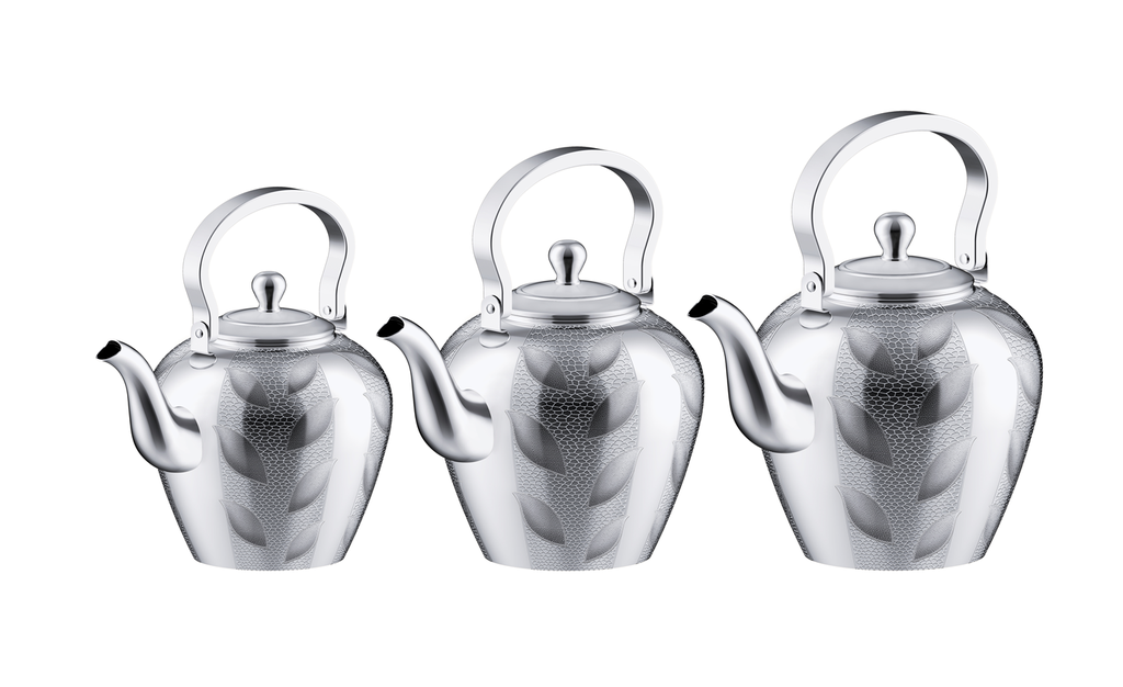 Taima jug from Al Saif, durable and elegant, ideal for serving tea of ​​various sizes and colors - chrome - set of 3 pieces