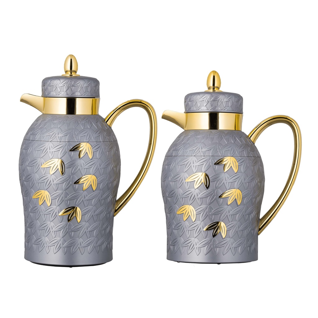 طقم عتيقة للقهوة وشاي قطعتين من السيف / تصميم أنيق يناسب جميع الأذواق / مصنوع للحفاظ على حرارة المشروبات لساعات طويلة / مثالي للاستخدام اليومي في المنزل أو المكتب / متعدد الالوان - رمادي غامق/ ذهبي