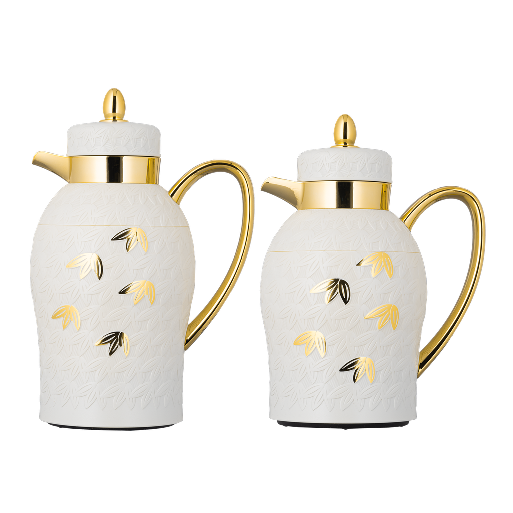 Two-piece antique coffee and tea set from Al Saif / Elegant design to suit all tastes / Made to maintain the heat of drinks for long hours / Perfect for daily use at home or office / Multi-color - Ivory/Gold