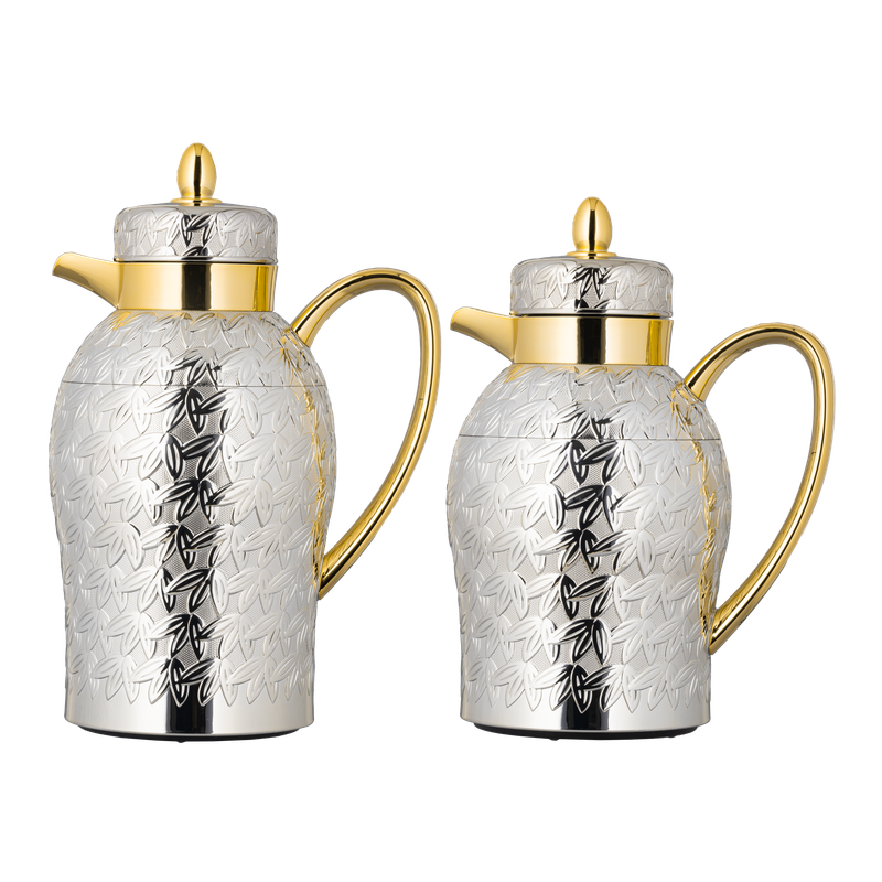 طقم عتيقة للقهوة وشاي قطعتين من السيف / تصميم أنيق يناسب جميع الأذواق / مصنوع للحفاظ على حرارة المشروبات لساعات طويلة / مثالي للاستخدام اليومي في المنزل أو المكتب / متعدد الالوان - نيكل/ذهبي