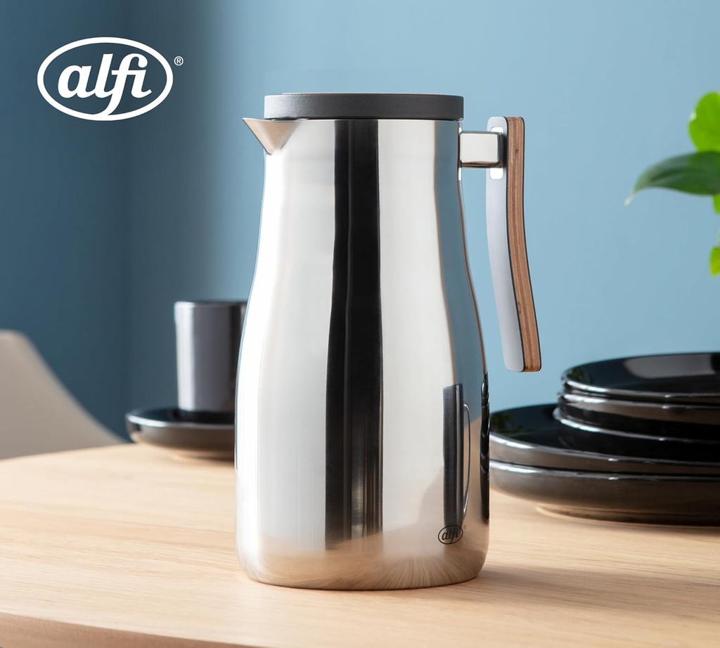 السيف ترمس قهوة وشاي استيل من ألفي / تصميم أنيق يناسب جميع الأذواق / مصنوع للحفاظ على حرارة المشروبات لساعات طويلة / مثالي للاستخدام اليومي في المنزل أو المكتب / لون خشبي لامع سعه 1 لتر - كروم خشبي - 1 لتر