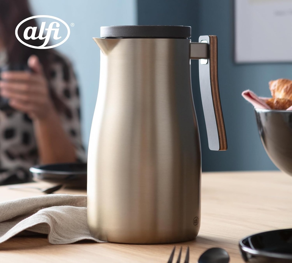 السيف ترمس قهوة وشاي استيل من ألفي / تصميم أنيق يناسب جميع الأذواق / مصنوع للحفاظ على حرارة المشروبات لساعات طويلة / مثالي للاستخدام اليومي في المنزل أو المكتب / لون خشبي لامع سعه 1 لتر - 1 لتر - اخضر خشبي